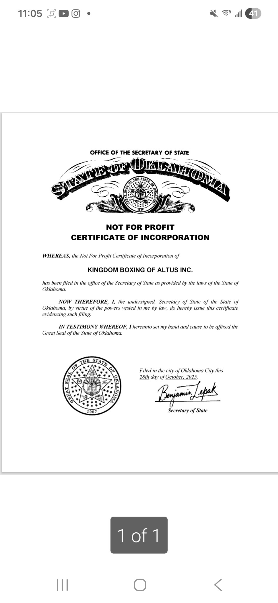 Not for profit certificate of incorporation